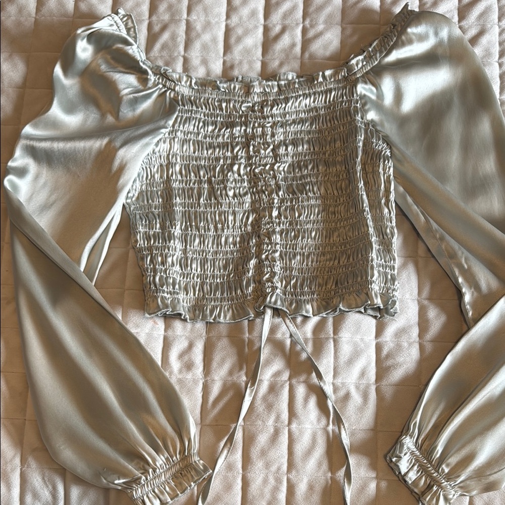 Elegant Silver Smocked Women's Top